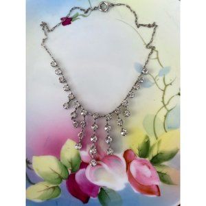 Art Deco 1930s Open Back Clear Crystal Glass Drape Bib Necklace